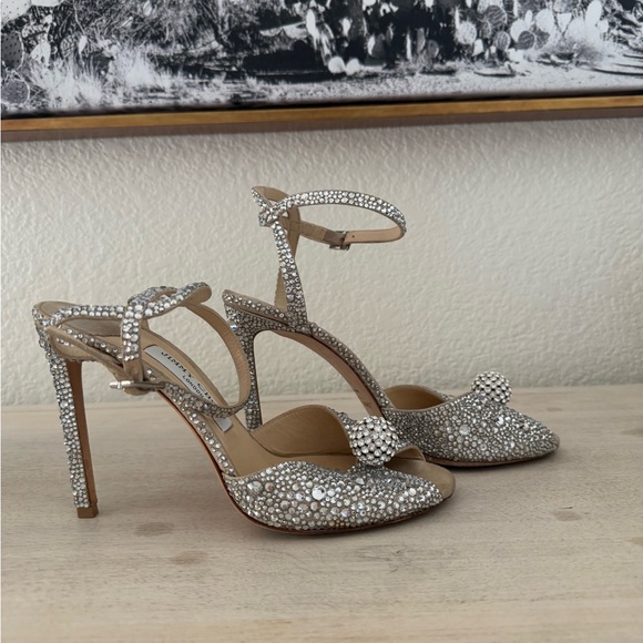 Jimmy Choo Nude Suede Sandals with Hotfix Crystals and sphere detail - Picture 8 of 16